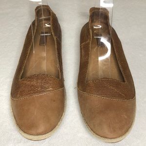 Olukai Lino Leather Slip-on Espadrille Flats Brown 6
